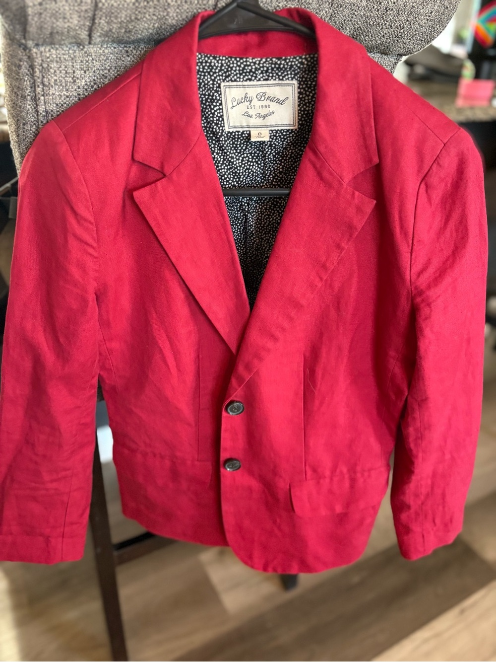 Lucky Brand Women’s Red Short Blazer Jacket Button Lined Long Sleeve Solid S